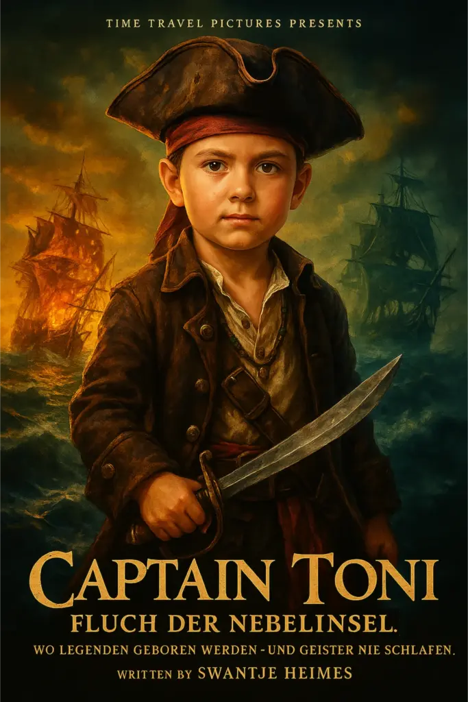 Filmplakat im Stil eines Piratenfilmes mit einem Jungen als Captain Toni.